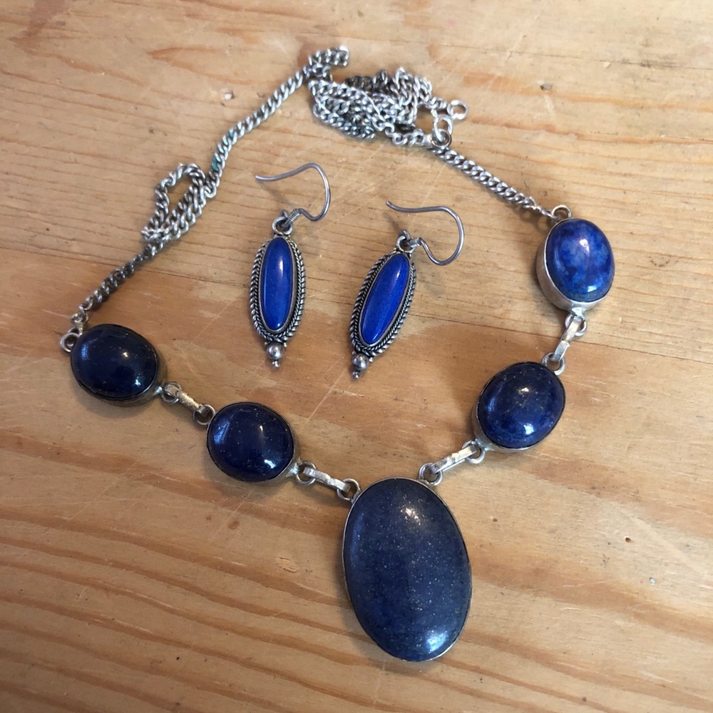 Sterling Silver Lapis Lazuli Necklace & Earrings